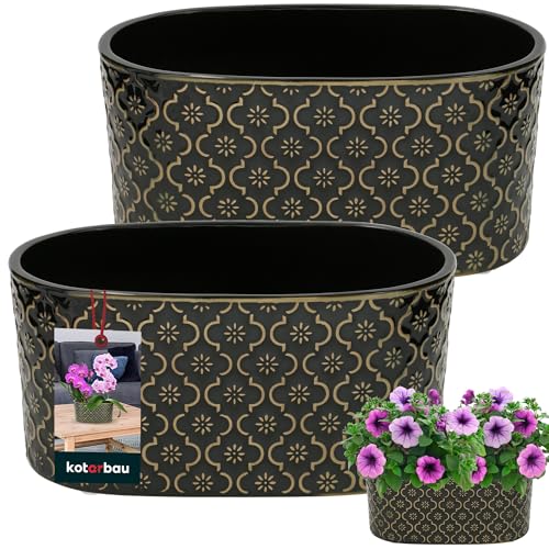 KOTARBAU® 2er Set Blumentopf länglich innen Glasierte Keramik 13 x 25 cm H 12 cm Dunkelgrün ovale Kräutertöpfe Fensterbank Blumenkasten innen Pflanzschale oval Blumenkasten Indoor Kräutertopf von KOTARBAU