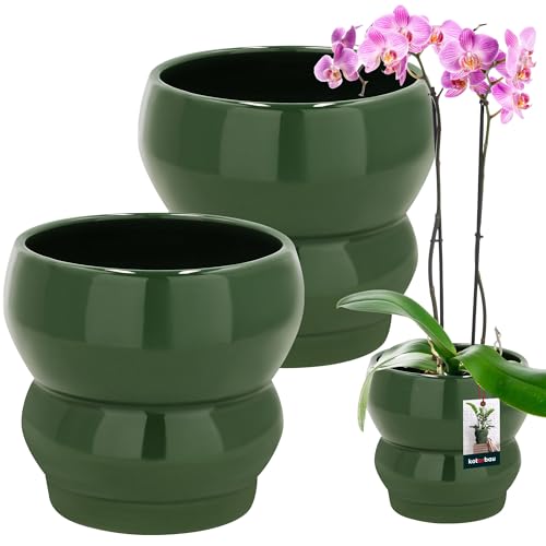 KOTARBAU® 2er Set Blumenübertopf Keramik glasiert Blumentopf Grün ⌀ 11,5 cm | H 13 cm Übertöpfe für Zimmerpflanzen Blumentopf grün Pflanzkübel Blumenkübel Blumenübertöpfe von KOTARBAU