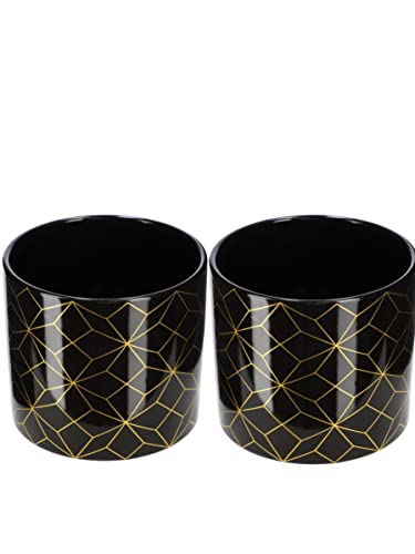 KOTARBAU® 2er Set Deko-Zylinder Blumentopf Keramik Pflanztopf Schwarz-Gold ⌀ 12 cm von KOTARBAU