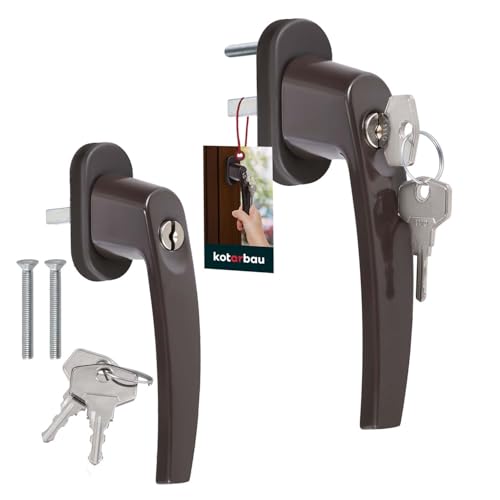 KOTARBAU® 2er Set Fenstergriff abschließbar Braun Aluminium pulverbeschichtet Fenstergriff mit Schloss abschließbare Fenstergriffe Stift 35mm Fensterschloss Kindersicherung Fenstergriffe abschliessbar von KOTARBAU