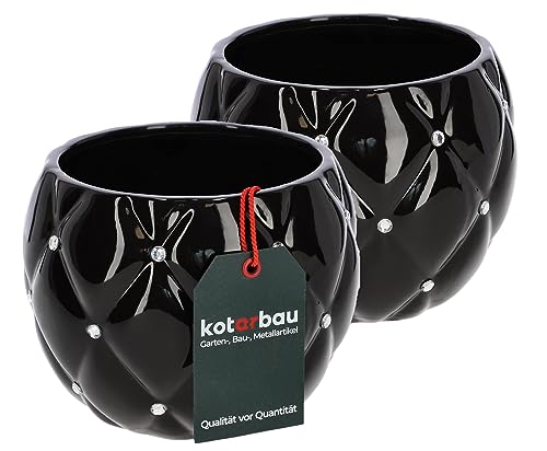 KOTARBAU® 2er Set Glamour Keramik Blumentopf ⌀ 15 cm mit Zirkonen Rund Pflanztopf Schwarz Pflanzkübel Blumenkübel für Zimmerpflanzen Übertopf für Pflanzen Gartentopf von KOTARBAU