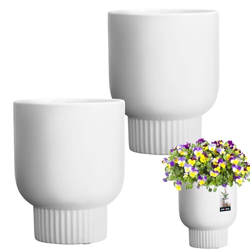 KOTARBAU® 2er Set Keramik Blumentopf ⌀ 12 cm Höhe: 16,5 cm Weiß Blumen Übertopf Blumentöpfe Keramik Blumentopf Keramik Blumenübertopf Keramik Übertöpfe für Zimmerpflanzen Übertopf weiß von KOTARBAU