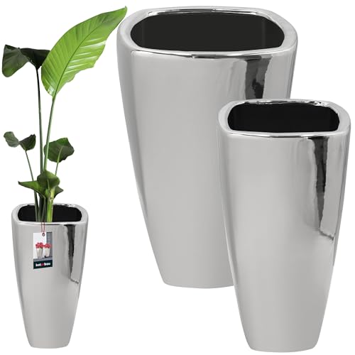 KOTARBAU® 2er Set Keramik Blumentopf 28,5 x 56 cm / 36,5 x 59 cm Silber Blumen Übertopf Blumentöpfe Keramik Blumentopf Keramik Blumenübertopf Keramik Übertöpfe für Zimmerpflanzen Übertopf von KOTARBAU