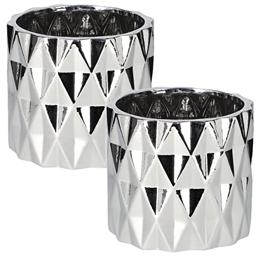 KOTARBAU® 2er Set Keramik Blumentopf Übertopf Glasiert Silber Zylindrische Form von KOTARBAU