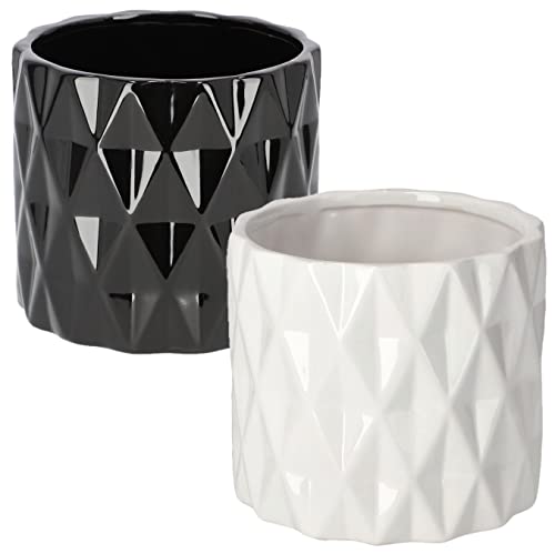 KOTARBAU® 2er Set Keramik Blumentopf Übertopf Glasiert Weiß Schwarz Zylindrische Form von KOTARBAU
