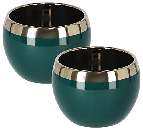 KOTARBAU® 2er Set Keramik-Blumentopf Übertopf Grün-Gold Rund 100 mm von KOTARBAU
