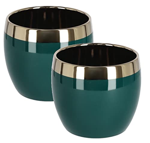 KOTARBAU® 2er Set Keramik-Blumentopf Übertopf Grün-Gold Rund 125 mm von KOTARBAU