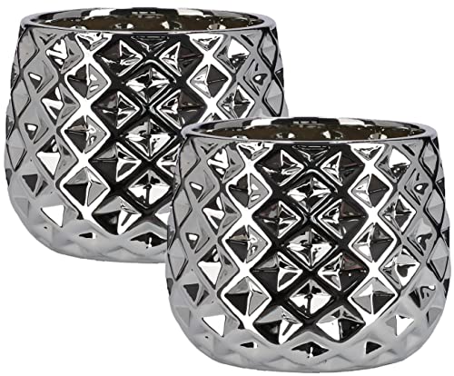 KOTARBAU® 2er Set Keramik-Blumentopf Übertopf Ø 13 cm für Blumen Pflanzen Silber von KOTARBAU