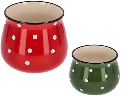 KOTARBAU® 2er Set Keramik Blumentopf Übertopf Rot ⌀ 125 mm Grün ⌀ 110 mm in Weiße Punkte Erbsen von KOTARBAU