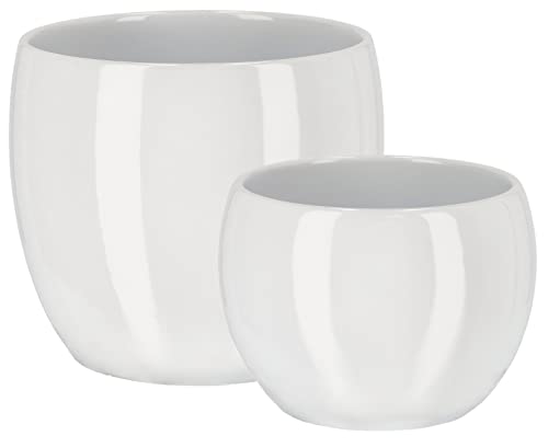 KOTARBAU® 2er Set Keramik-Blumentopf Übertopf für Blumen Pflanzen ⌀ 10 cm ⌀ 13 cm Weiß von KOTARBAU