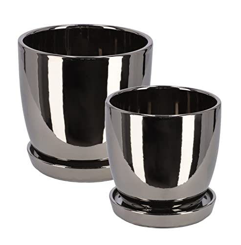 KOTARBAU® 2er Set Keramik-Blumentopf Übertopf für Blumen Pflanzen ⌀ 13 cm ⌀ 15 cm mit Tropfschale von KOTARBAU