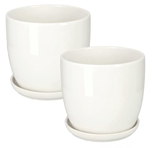 KOTARBAU® 2er Set Keramik Blumentopf Übertopf für Blumen Pflanzen ⌀ 13 cm mit Tropfschale Weiß von KOTARBAU