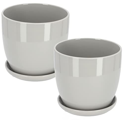 KOTARBAU® 2er Set Keramik Blumentopf Übertopf für Blumen Pflanzen ⌀ 13 cm mit Tropfschale Grau von KOTARBAU