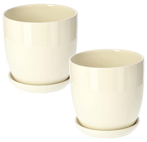 KOTARBAU® 2er Set Keramik Blumentopf Übertopf für Blumen Pflanzen ⌀ 17 cm mit Tropfschale Beige von KOTARBAU