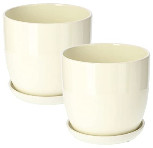KOTARBAU® 2er Set Keramik Blumentopf Übertopf für Blumen Pflanzen ⌀ 20 cm mit Tropfschale Beige von KOTARBAU