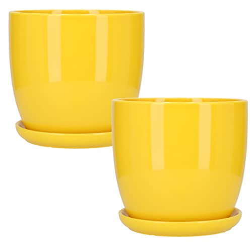 KOTARBAU® 2er Set Keramik Blumentopf Übertopf für Blumen Pflanzen ⌀ 20 cm mit Tropfschale Gelb von KOTARBAU
