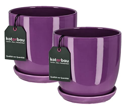 KOTARBAU® 2er Set Keramiktopf mit Untertasse Rund Violett ⌀ 16 cm Blumentopf Pflanztopf von KOTARBAU