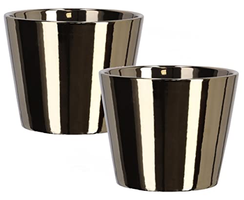 KOTARBAU® 2er Set Kleiner Keramik-Blumentopf ⌀ 11 cm Glasiert Gold Glänzend von KOTARBAU