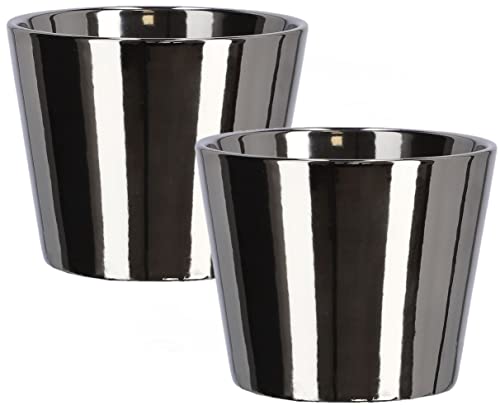 KOTARBAU® 2er Set Kleiner Keramik-Blumentopf ⌀ 11 cm Glasiert Silber Glänzend von KOTARBAU