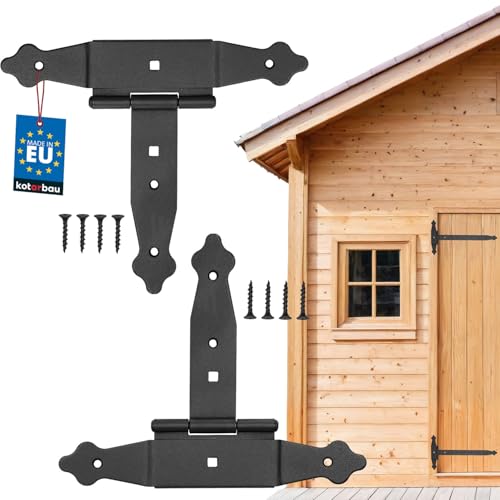 KOTARBAU® 2er Set Kreuzgehänge 150 mm Ladenband Scharnier Band Platte Baubeschlag Torbeschlag Holzverbindung Werfgehänge T-Scharnier T-Band Pulverbeschichtet von KOTARBAU