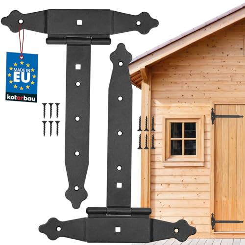 KOTARBAU® 2er Set Kreuzgehänge 250 mm Ladenband Scharnier Band Platte Baubeschlag Torbeschlag Holzverbindung Werfgehänge T-Scharnier T-Band Pulverbeschichtet von KOTARBAU