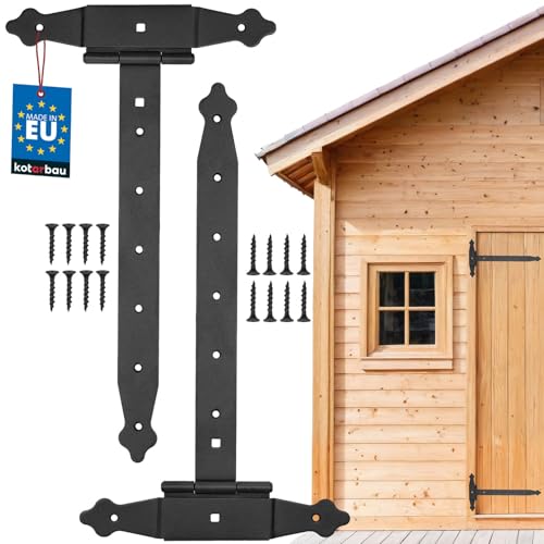 KOTARBAU® 2er Set Kreuzgehänge 350 mm Ladenband Scharnier Band Platte Baubeschlag Torbeschlag Holzverbindung Werfgehänge T-Scharnier T-Band Pulverbeschichtet von KOTARBAU