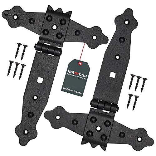 KOTARBAU® 2er Set Kreuzgehänge Schwarz 150 mm Ladenband Scharnier Schwarz Band Torbeschlag Holzverbindung Werfgehänge Pulverbeschichtet Türscharnier Aussen Tor Scharniere Torbänder von KOTARBAU