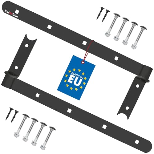 KOTARBAU® 2er Set Ladenband Kreuzgehänge 400 mm pulverbeschichteter Stahl Schwarz Türband Holztür Band Fensterladen Holz Tor Scharniere Schwerlast Torband Winkelband Türscharniere Ladenband mit Klobe von KOTARBAU