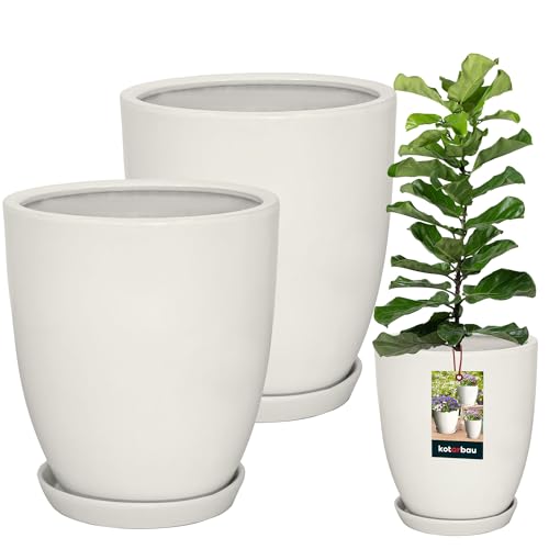 KOTARBAU® 2er Set Pflanzentopf mit Untersetzer Weiß ⌀ 26 cm Höhe: 28 cm Glasierte Keramik Blumentopf Keramik groß Plant Pot Kaktus Topf mit Untersetzer Übertopf mit Untersetzer Blumentöpfe Keramik von KOTARBAU