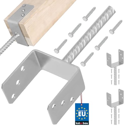 KOTARBAU® 2er Set Pfostenträger zum einbetonieren U 121 mm Feuerverzinkt Stahl Betonanker für Holzpfosten Riffelstahl Pfostenanker Bodenhülse Pfostenschuh Zaunpfosten Holz von KOTARBAU