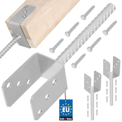 KOTARBAU® 2er Set Pfostenträger zum einbetonieren U 61 mm Feuerverzinkt Stahl Betonanker für Holzpfosten Riffelstahl Pfostenanker Bodenhülse Pfostenschuh Zaunpfosten Holz von KOTARBAU