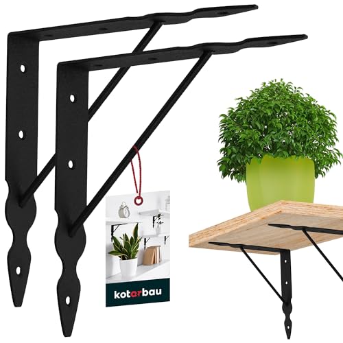 KOTARBAU® 2er Set Regalwinkel Schwarz Metall Stahl 200x200 mm Regalträger Metall Regalhalterung Schwarz Regal Winkel Regalhalterung Wand Regalhalter Winkel für Regal Wandhalterung Regal Winkel von KOTARBAU