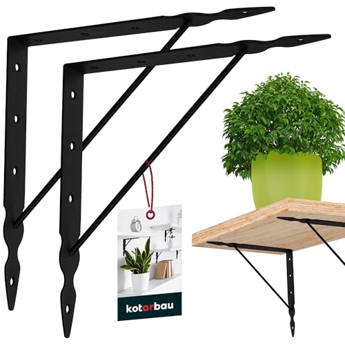 KOTARBAU® 2er Set Regalwinkel Schwarz Metall Stahl 250x250 mm Regalträger Metall Regalhalterung Schwarz Regal Winkel Regalhalterung Wand Regalhalter Winkel für Regal Wandhalterung Regal Winkel von KOTARBAU