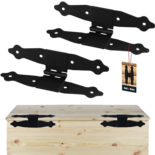 KOTARBAU® 2er Set Scharniere Klappbar H-Form 20,5 x 10 cm Ladenband Mittelkreuzband Türscharniere aus Pulverbeschichtetem Stahl Türband Schwarz Scharnier Kistenband Fensterscharnier Gartentor Scharnie von KOTARBAU
