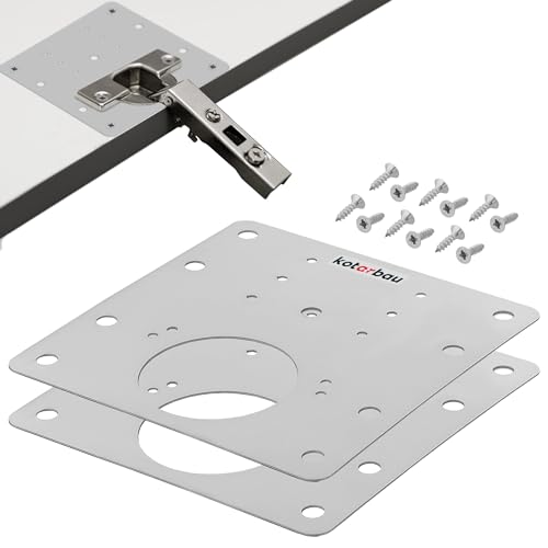 KOTARBAU® 2er Set Scharniere Reparaturplatte 9 x 9cm Reparaturstück mit Schrauben 2 Stk. Edelstahl Schrank Scharniere Reparaturplatte Topfscharnier Dosenscharnier Scharnier Reparaturset für Scharniere von KOTARBAU