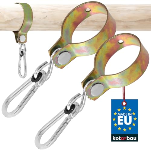 KOTARBAU® 2er Set Schaukelhaken 80 mm Rundholz Karabinerhaken Schaukelschelle Hängematte Befestigung Schaukel Haken für Schaukel Haken Schaukel Aufhängung Befestigung Gelb Verzinkt von KOTARBAU
