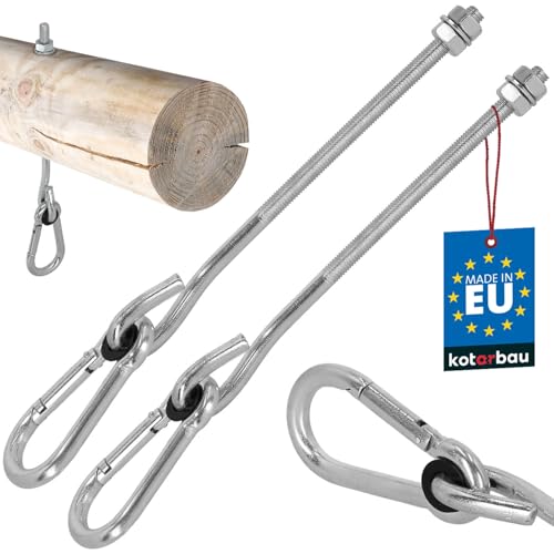KOTARBAU® 2er Set Schaukelhaken mit Karabinerhaken - M10 230 mm - verzinkter Stahl - Schaukelhaken für Holzbalken - Karabinerhaken - Schraubhaken - Schwerlasthaken von KOTARBAU