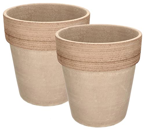 KOTARBAU® 2er Set Ton-Blumentopf Übertopf Keramik ⌀ 23 cm Terrakotta Frostbeständig Geriffelter Rand Coffee von KOTARBAU