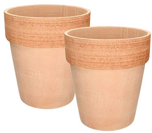 KOTARBAU® 2er Set Ton-Blumentopf Übertopf Keramik ⌀ 28 cm Terrakotta Frostbeständig Geriffelter Rand Griffe von KOTARBAU