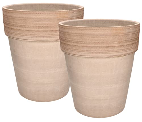 KOTARBAU® 2er Set Ton-Blumentopf Übertopf Keramik ⌀ 31 cm Terrakotta Frostbeständig Geriffelter Rand Coffee von KOTARBAU