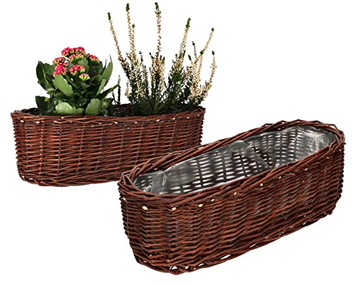 KOTARBAU® 2er Set Übertopf aus Weide Flechtwaren Blumentopf Oval für Blumen Pflanzen Naturkorb 40 cm Blumenkasten Rattan Flechtkorb von KOTARBAU