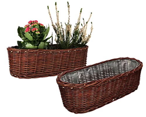 KOTARBAU® 2er Set Übertopf aus Weide Flechtwaren Blumentopf Oval für Blumen Pflanzen Naturkorb 50 cmBlumenkasten Rattan Flechtkorb von KOTARBAU