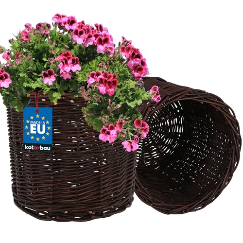 KOTARBAU® 2er Set Weidenkorb zum Bepflanzen Braun Höhe 28 cm ⌀ 33 cm Übertopf Korb aus Weide Pflanzkorb geflochten Pflanzkörbe Outdoor Korbübertöpfe für Balkon Blumentopf geflochten von KOTARBAU