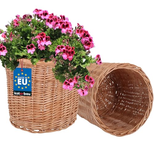 KOTARBAU® 2er Set Weidenkorb zum Bepflanzen Naturfarbe Höhe 23 cm ⌀ 25 cm Übertopf Korb aus Weide Pflanzkorb geflochten Pflanzkörbe Outdoor Korbübertöpfe für Balkon Blumentopf geflochten von KOTARBAU