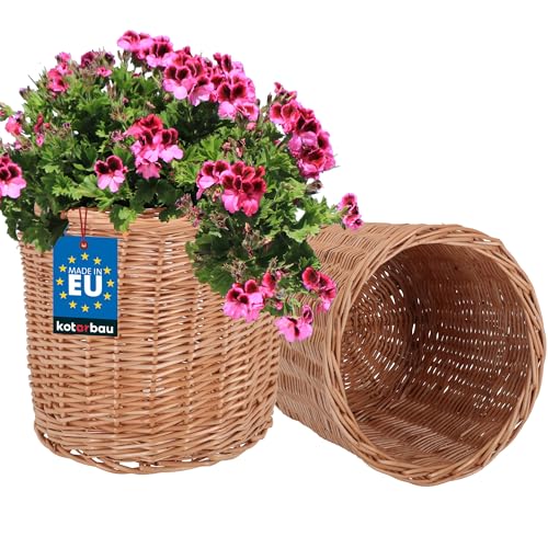 KOTARBAU® 2er Set Weidenkorb zum Bepflanzen Naturfarbe Höhe 28 cm ⌀ 33 cm Übertopf Korb aus Weide Pflanzkorb geflochten Pflanzkörbe Outdoor Korbübertöpfe für Balkon Blumentopf geflochten von KOTARBAU