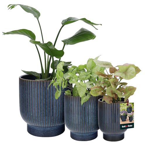 KOTARBAU® 3er Set Keramik Blumentopf ⌀ 18 cm / ⌀ 23 cm / 27 cm Dunkelblau Terrazzo Blumen Übertopf Blumentöpfe Keramik Blumentopf Keramik Blumenübertopf Keramik Übertöpfe für Zimmerpflanzen Übertopf von KOTARBAU