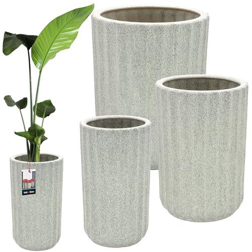 KOTARBAU® 3er Set Keramik Blumentopf ⌀ 19 cm H: 41 cm / ⌀ 25 cm H: 44 cm / ⌀ 31 cm H: 47 cm Olivgrün Blumen Übertopf Blumentöpfe Keramik Blumentopf Keramik Blumenübertopf Keramik Übertöpfe für Zimmerp von KOTARBAU