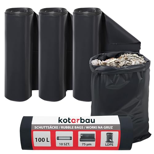 KOTARBAU® 3er Set Schwerlast Müllsäcke 100 L 75µm LDPE Bauschuttsäcke Abfallsäcke Extra Stark Große Müllsäcke Schwerlast Extra Stark 100 Liter Müllsäcke groß Schwerlastsack Säcke für Bauschutt Abfalls von KOTARBAU
