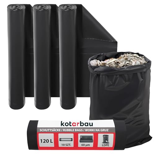 KOTARBAU® 3er Set Schwerlast Müllsäcke 120 L 60µm LDPE Bauschuttsäcke Abfallsäcke Extra Stark Große Müllsäcke Schwerlast Extra Stark 120 Liter Müllsäcke groß Schwerlastsack Säcke für Bauschutt Abfalls von KOTARBAU