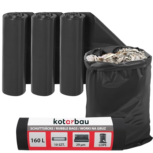 KOTARBAU® 3er Set Schwerlast Müllsäcke 160 L 29µm LDPE Bauschuttsäcke Abfallsäcke Extra Stark Große Müllsäcke Schwerlast Extra Stark 160 Liter Müllsäcke groß Schwerlastsack Säcke für Bauschutt Abfalls von KOTARBAU